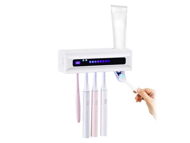 UV Toothbrush Sanitizer Intelligent Photocatalyst Toothbrush Sanitizer Wall Mounted Bathroom Toothbrush Holder with Automatic Toothpaste Dispenser