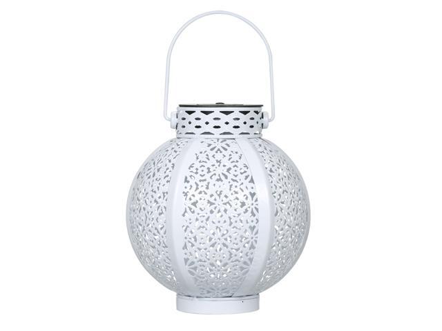 Solar Outdoor Light Portable Hollow Iron Lantern with Handle for Garden Patio Yard Pathway Decoration