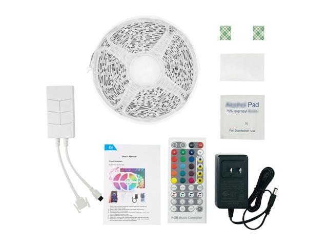 LEDs Strip Light Set Music USB RGB Flexible LED Rope Lighting with 44-Keys IR Remote 4 Keys BT Controller Box Timer Cuttable Self-adhesive LEDs