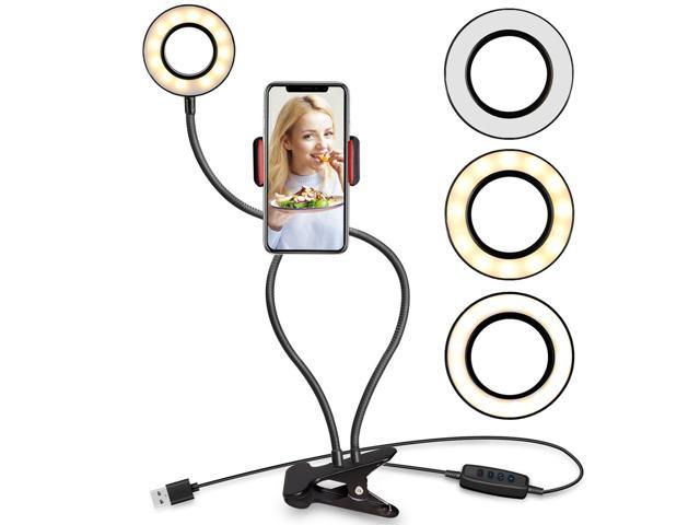 35-inch Clip On Selfie Ring Light with Cell Phone Holder Dimmable Make up Lamp Desk Table Lamp 3-Light Mode for Live Stream Makeup Flexible Long