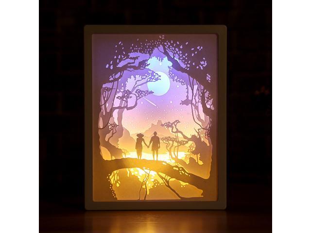 3D Paper Carving Night Light LED Papercut Light Box Sculptures Frame Gift Decorative Desktop Lamp