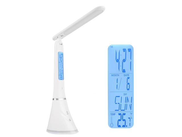 Foldable LEDs Table Lamp Touching Control USB Rechargable Dimmable Reading Light with Alarm Clock Calendar Temperature LCD Display Screen Color