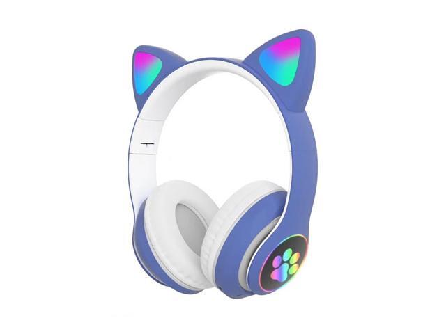 STN-28 Over Ear Music Headset Glowing Cat Ear Headphones Foldable Wireless BT50 Earphone with Mic AUX IN TF Card MP3 Player Colorful LED Lights