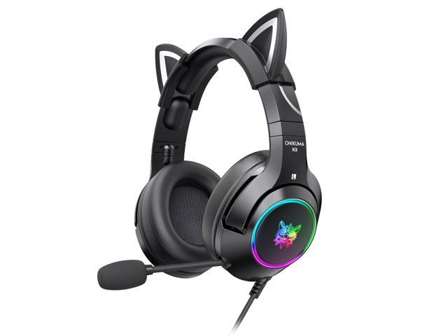 ONIKUMA K9 35mm Wired Gaming Headset Removable Cat Ears Headphones Noise Canceling E-Sports Earphone with Microphone RGB LED Light Volume Control