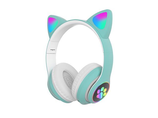 STN-28 Over Ear Music Headset Glowing Cat Ear Headphones Foldable Wireless BT50 Earphone with Mic AUX IN TF Card MP3 Player Colorful LED Lights
