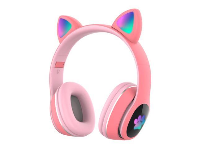 L400 Over Ear Music Headset Glowing Cat Ear Headphones 7 Color Breathing Lights Foldable Wireless BT50 Earphone with Mic AUX IN TF Card MP3 Player