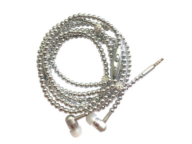Jewelry Pearl Necklace Stereo Earphones with Microphone 35mm In-ear Headphone Wired Headset Earbuds for Phone Girls