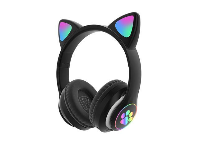 STN-28 Over Ear Music Headset Glowing Cat Ear Headphones Foldable Wireless BT50 Earphone with Mic AUX IN TF Card MP3 Player Colorful LED Lights