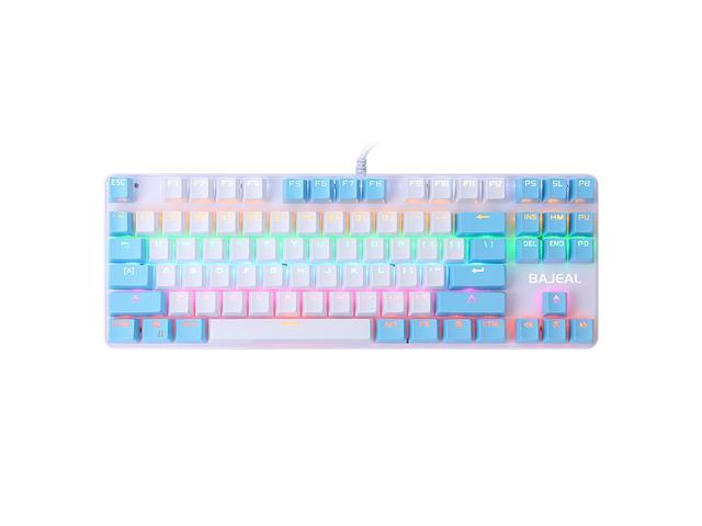 BAJEAL 87 Keys Wired Mechanical Keyboard Mixed Light Mechanical Keyboard with Mechanical Blue Switch Suspension Button White+Blue