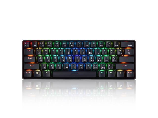 61 Keys Mechanical Keyboard USB Wired 24G Wireless Dual-mode English & Russian Keyboard with RGB Light Effect Red Switches