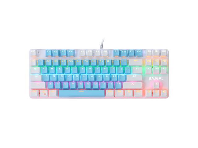 BAJEAL 87 Keys Wired Mechanical Keyboard Mixed Light Mechanical Keyboard with Mechanical Blue Switch Suspension Button Blue+White