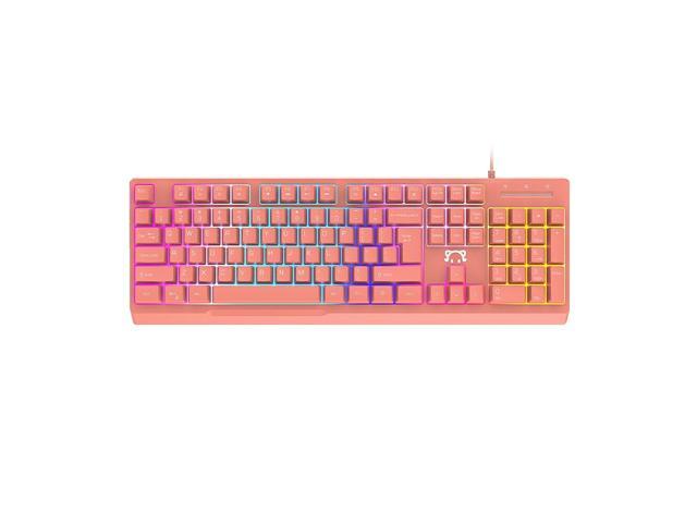 DaiDai STK090 USB Wired Keyboard 104 Keys Office Gaming Ergonomic Keyboard with Mechanical Hand Feel Mixed Light Effect Pink