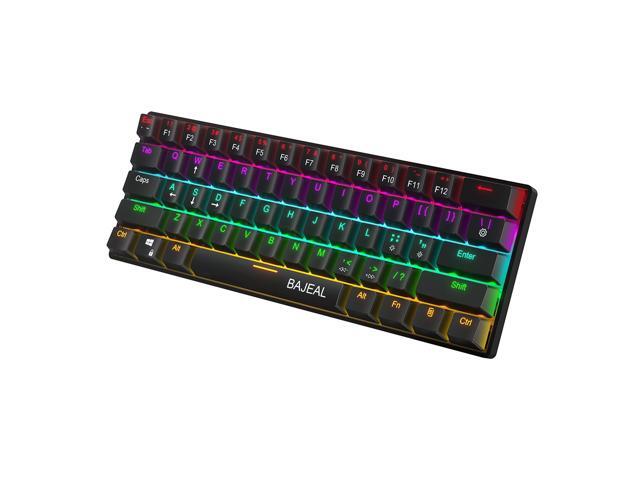 BAJEAL Compact Wired Mechanical Keyboard with 61 Keys Double Shot Keycaps 6/N-key Rollover LED Backlit Effect Blue Switches Black
