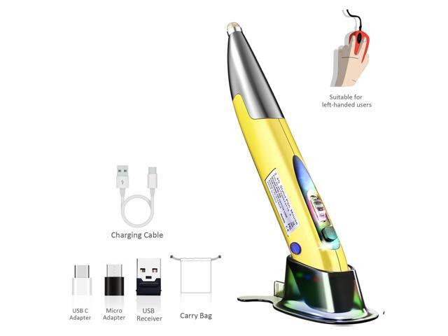 24GHz Optical Pen Mouse Left & Right Hands Rechargeable Wireless Optical Pocket Pen Mouse Wireless Dual Right Keys Yellow