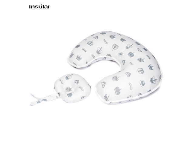 KKMOON MA2001 Multifunctional Nursing Pillow Positioner U-Shape Cotton Sitting Support Pillow with Small Pillow Grey Crown Pattern for Breast