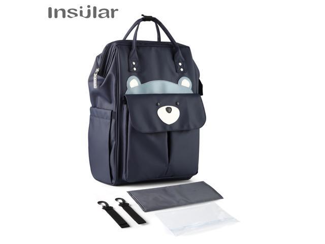 Insular Mommy Bag Backpack Large Capacity Waterproof Baby Bags Diaper Bag with Changing Pad Stroller Hanging Strap Storage Bag
