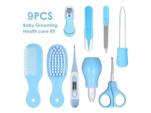 Baby Healthcare and Grooming Kit 9 PCS Digital Thermometer Comb Nail Clipper Nasal Aspirator Food Feeder Newborn Infant Shower Care Nursery Set