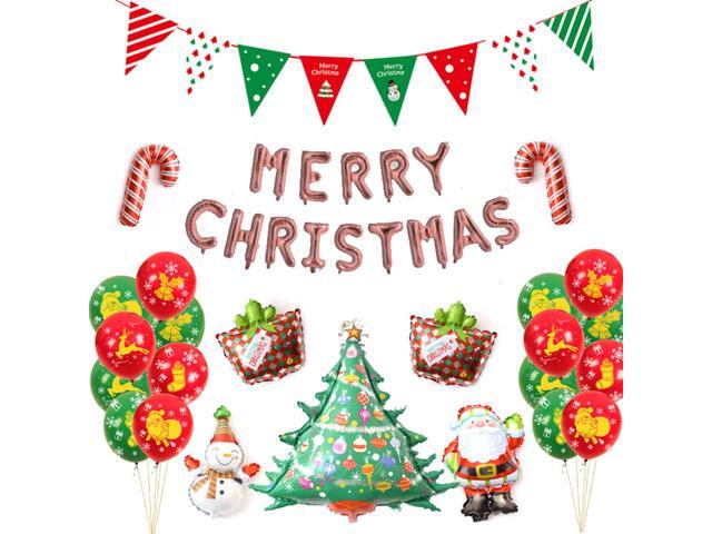 25 PCS Christmas Ballon Set Kids Party Decorations Banner/ Merry Christmas Letters/ Santa Claus/ Snowman/ Christmas Tree/ Candy Cane Foil Balloons