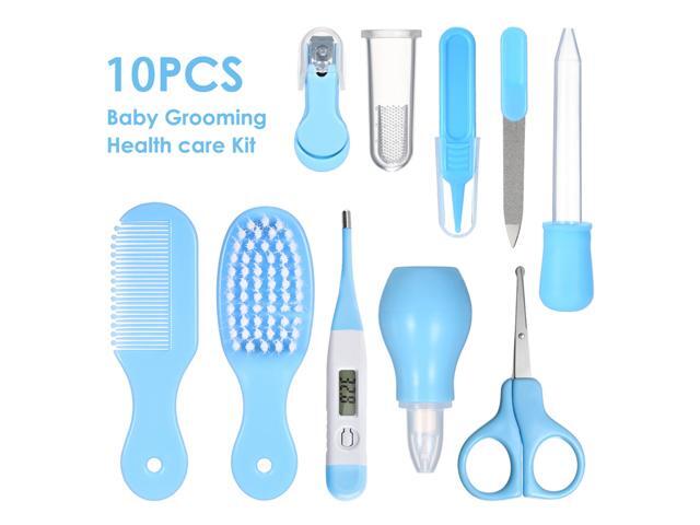 Baby Healthcare and Grooming Kit 10 PCS Digital Thermometer Comb Nail Clipper Nasal Aspirator Food Feeder Newborn Infant Shower Care Nursery Set