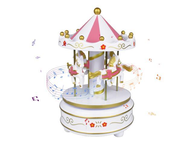 Carousel Music Box 4-Horse Rotating Baby Musical Toy Christmas Gifts Birthday Presents for Girls Kids Children Daughter Friends