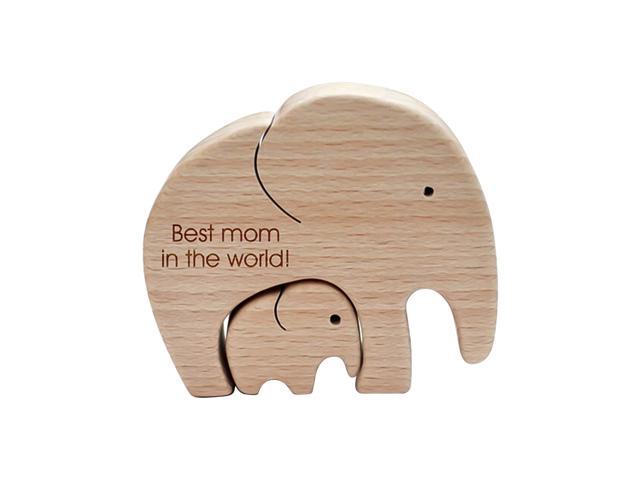 2PCS Wooden Elephant Set Elephant Mother Elephant Child Desktop Ornament Best Mom in the World Mother's Day Gifts