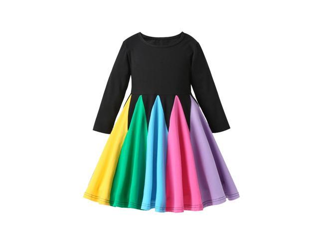 Girls Rainbow Dress Princess Dress OP Black