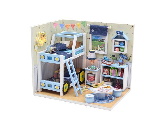 Miniature Doll House DIY Wooden Dollhouse with Furniture Children Toy Creative Gifts for Kids Aged 14+ Adults Friends Family (Blue Car & Space)