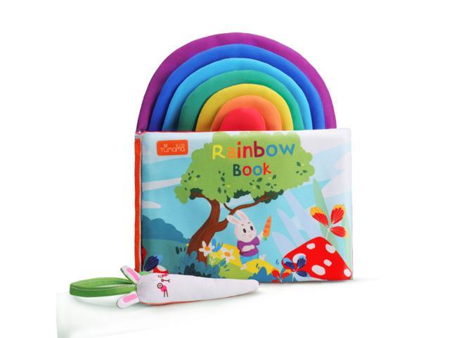 tumama Baby Cloth Book 3D Rainbow Soft Book with Rabbit Pen Touch & Feel Sensory Book Early Education Learning Activity Toy Birthday Christmas