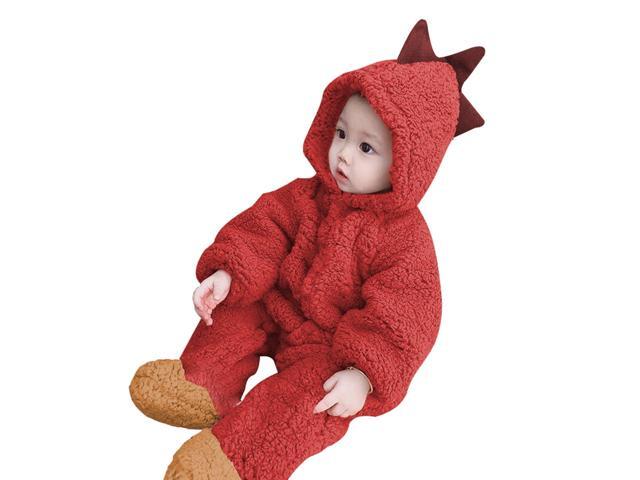 Baby Animal Hooded Rompers One-Piece Toddlers Autumn Winter Coral Fleece Pajamas Unisex Jumpsuit Costumes (Dinosaur)