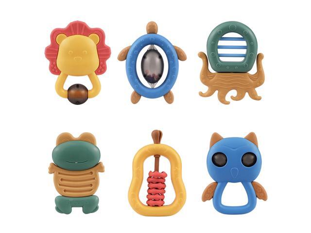 tumama 6 PCS Baby Rattle and Teether Cute Cartoon Design Food-Grade Material Safe Teether and Teething Toys for Infants Toddlers 3 Months +