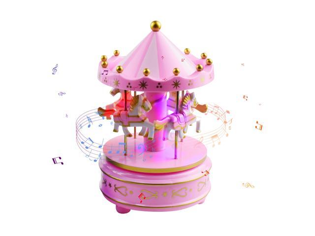 Carousel Music Box with LED Light Color Changing 4-Horse Rotating Baby Musical Toy Christmas Gifts Birthday Presents for Girls Kids Children