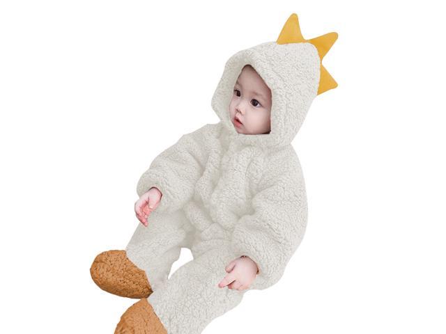 Baby Animal Hooded Rompers One-Piece Toddlers Autumn Winter Coral Fleece Pajamas Unisex Jumpsuit Costumes (Dinosaur)