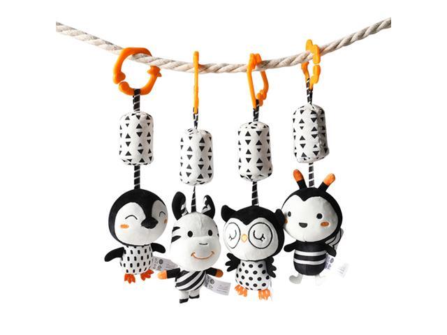 4 Pcs Baby Hanging Rattle Toys tumama Infant Plush Crib Stroller Toy Owl Zebra Bee Penguin with Wind Chimes Soft Animal Rattles for Infant Newborn