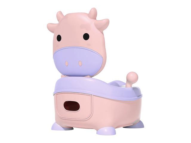 Cartoon Kids Potty Training Toilet Comfortable Safe Toilet Trainer for Toddlers Boys Girls with PVC Soft Pad Lip Handles Cleaning Brush