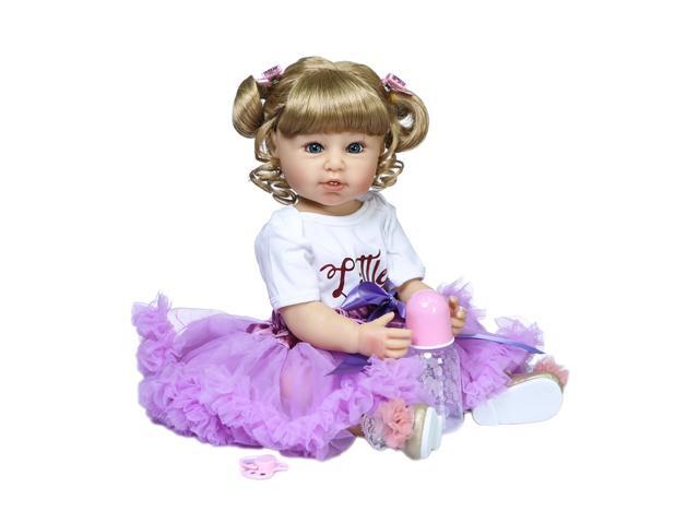 55cm/22in Lifelike Baby Doll Reborn Baby Dolls Soft Silicone Full Body Toddler Girl Doll Washable Realistic Baby Gift Doll Dressed with Headdress