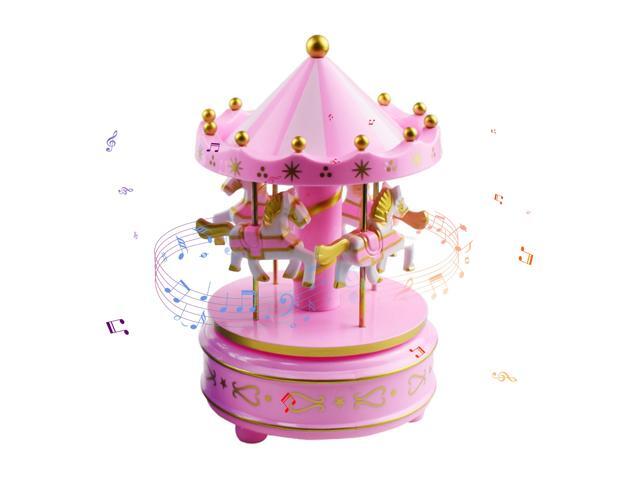 Carousel Music Box 4-Horse Rotating Baby Musical Toy Christmas Gifts Birthday Presents for Girls Kids Children Daughter Friends