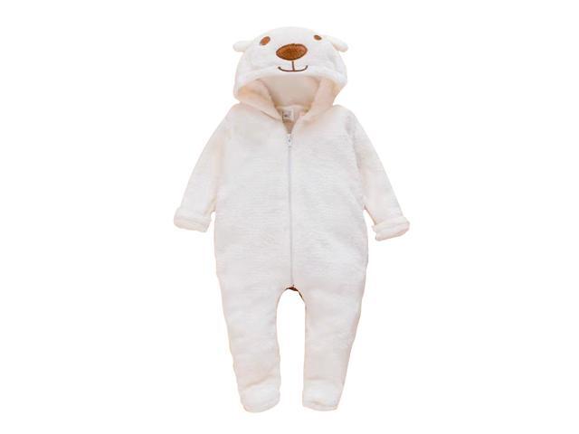 Baby Animal Hooded Rompers One-Piece Toddlers Autumn Winter Coral Fleece Pajamas Unisex Jumpsuit Costumes (White Bear)