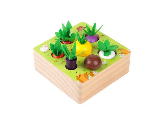 Wooden Montessori Toys for Toddlers Harvest Wooden Matching Puzzle with Total 7 Fruits & Vegetables Shape & Size Sorting Game for Developing Fine