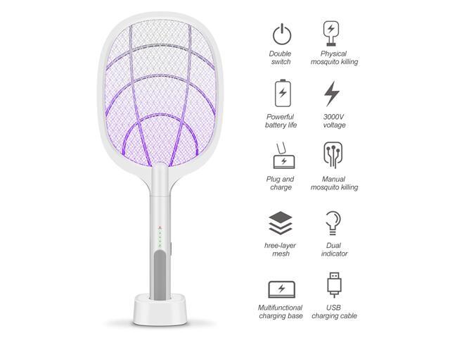 Electric Bug Zapper Racket Mosquito Killer Fruit Fly Swatter Zap Two-In-One USB Rechargeable Electronic Swatter Pest Control LED Lighting Lamp