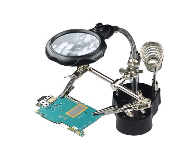 35X 12X Desktop Magnifier LED Light Helping Hands Table Magnifier Glass Stand with Alligator Clips Adjustable Magnifying Glass for Helping Hand