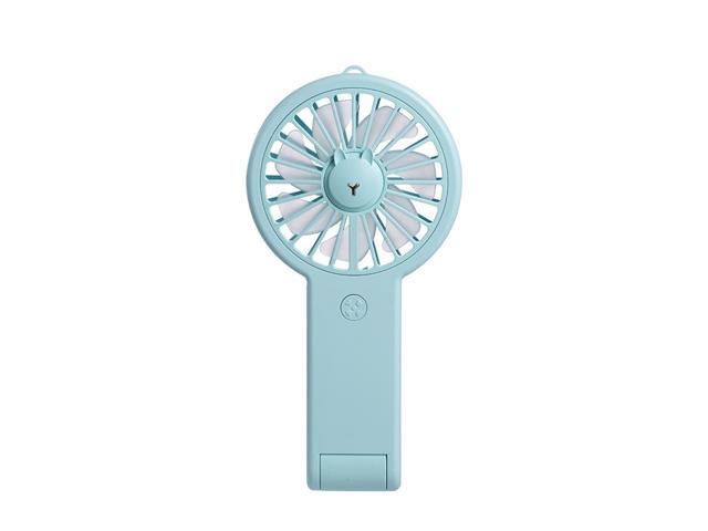 Mini Handheld Desk USB Fan Cute R-abbit Shape 3 Gears Adjustable Colorful Light with Rope Portable for Travel Office Study