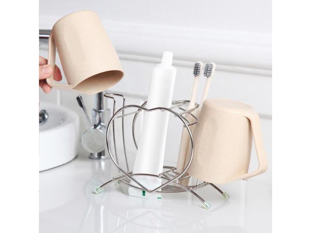 201 Stainless Steel Toothbrush Toothpaste Holder with Heart Shape Toothbrush Toothpaste Toiletries Storage Organizer Stand Rack for Home Bathroom