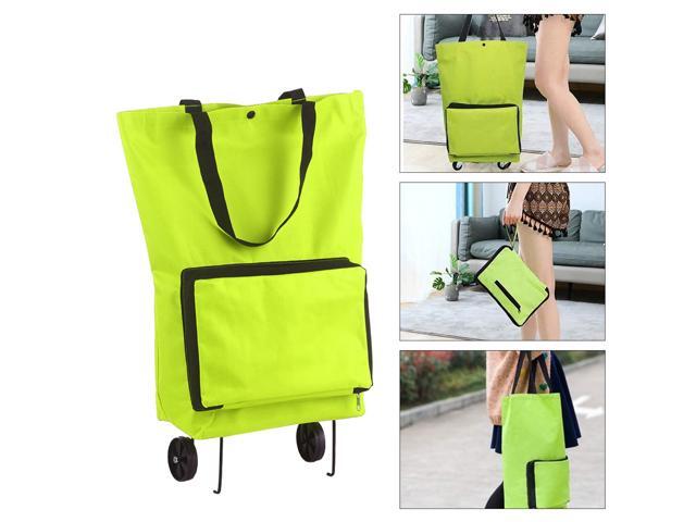 Foldable Shopping Trolley Bag with Wheels Collapsible Shopping Cart Reusable Foldable Grocery Bags Travel Bag Green