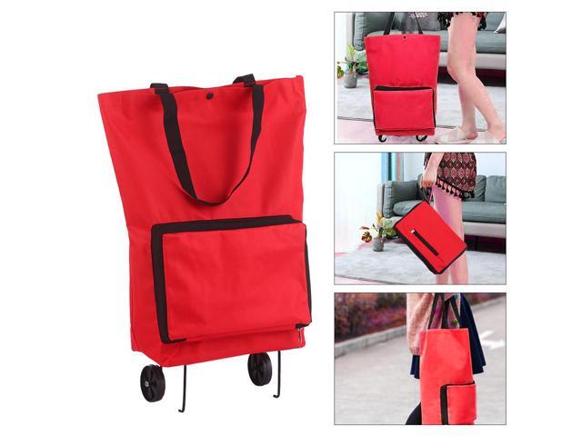 Foldable Shopping Trolley Bag with Wheels Collapsible Shopping Cart Reusable Foldable Grocery Bags Travel Bag Red