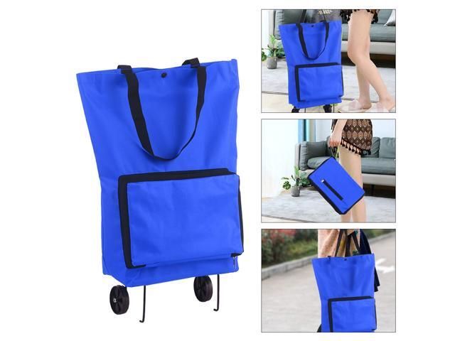 Foldable Shopping Trolley Bag with Wheels Collapsible Shopping Cart Reusable Foldable Grocery Bags Travel Bag Blue