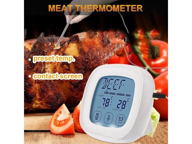 Digital Meat Thermometer Food Thermometer for Meat Fish Timer Contact Screen Waterproof Smoker Grill BBQ Thermometer for Cooking Grilling