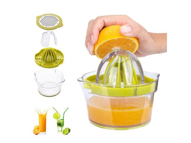 Manual Juicer Citrus Lemon Orange Hand Squeezer with Built-in Measuring Cup and Grater Anti-Slip Reamer Extraction Egg Separator14-Ounce Capacity