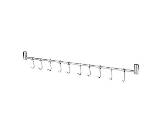 Multi-purpose 304 Stainless Steel Wall-mounted Hook Rack Hanger Storage Organizer for Kitchen Bathroom with 10pcs Moveable Hooks