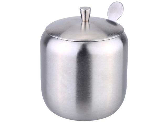 Stainless Steel Drum Shaped Cruet Seasoning Pot Sugar Coffee Can Container with Spoon Kitchen Tool