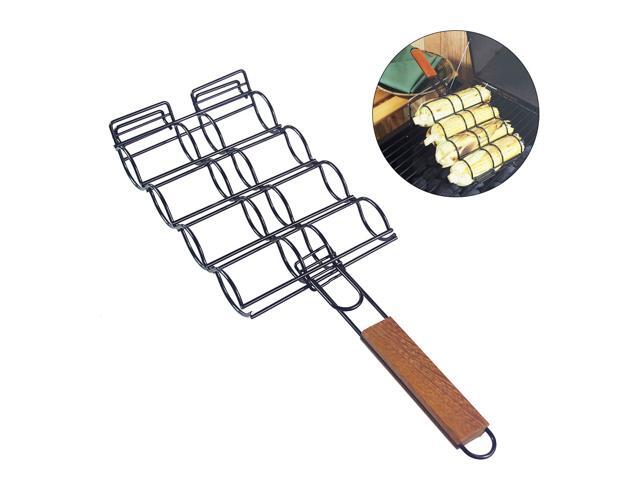 Corn Grill Basket Metal Corn Holder for Grill Wooden Handle Barbecue Adjustable Corn Grilling Basket Non-stick for Outdoor Grill BBQ Tool for Corn